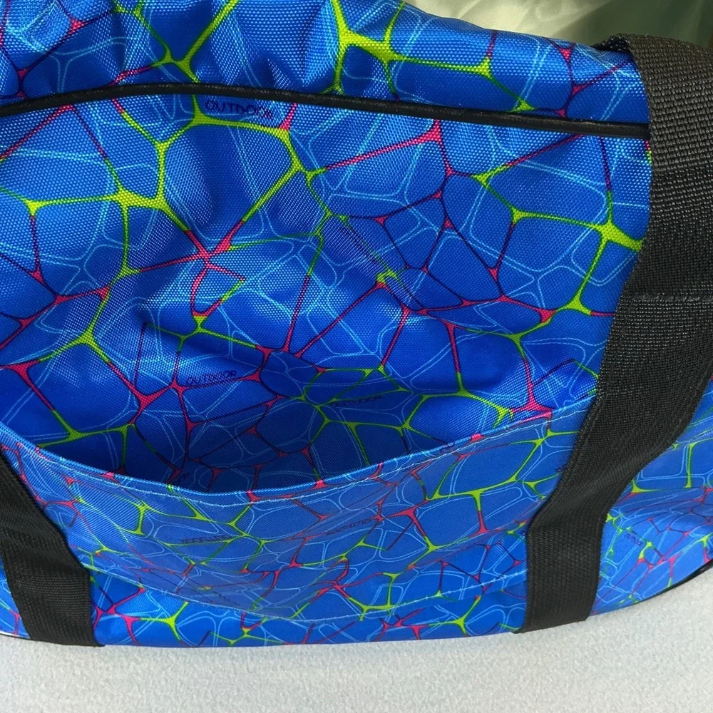 Outdoor Products Blue Neon Geometric Web Duffel Bag‎ Travel Gym Sporty Retro